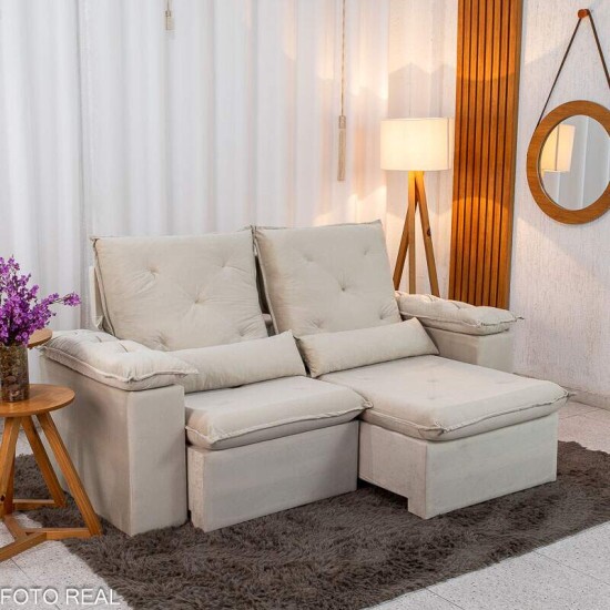 Sof Retrtil Reclinvel City 1.95m Veludo Bege Claro - D28