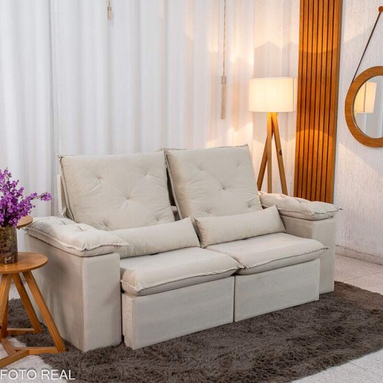 Sof Retrtil Reclinvel City 1.95m Veludo Bege Claro - D28