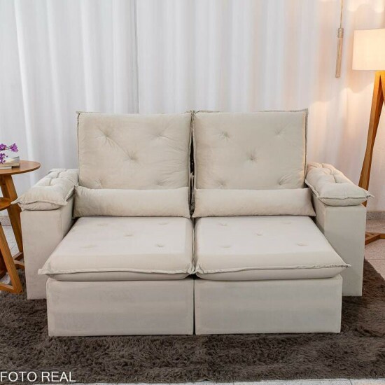 Sof Retrtil Reclinvel City 1.95m Veludo Bege Claro - D28