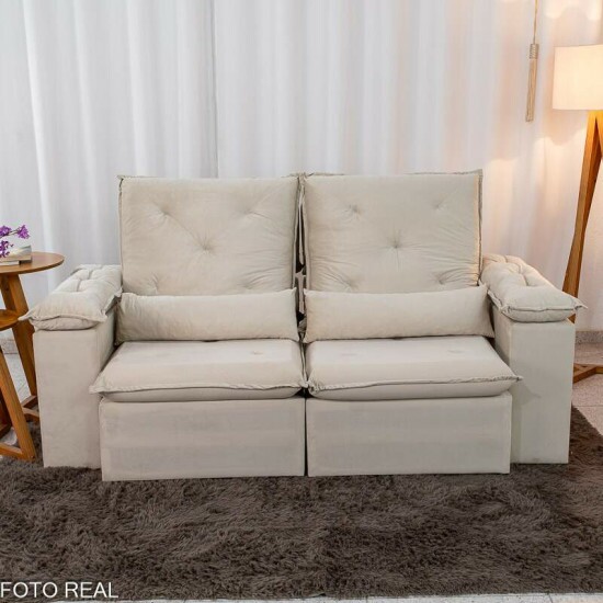 Sof Retrtil Reclinvel City 1.95m Veludo Bege Claro - D28