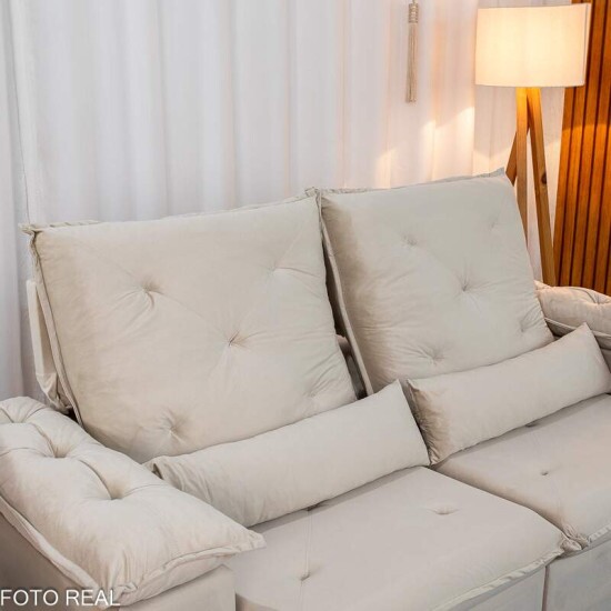 Sof Retrtil Reclinvel City 1.95m Veludo Bege Claro - D28