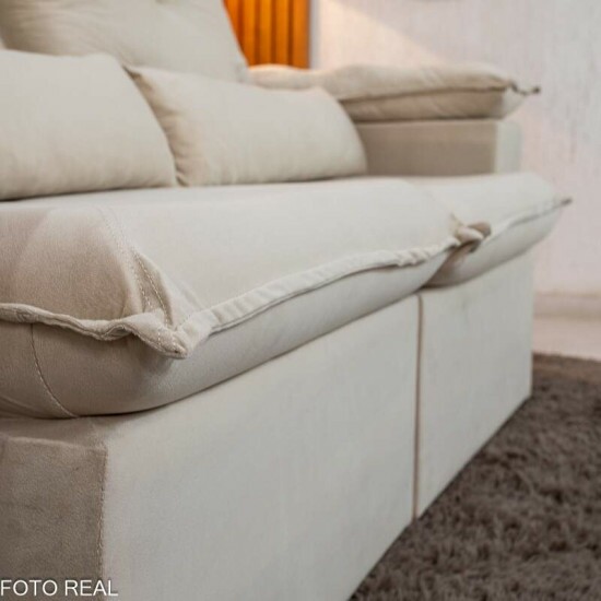 Sof Retrtil Reclinvel City 1.95m Veludo Bege Claro - D28
