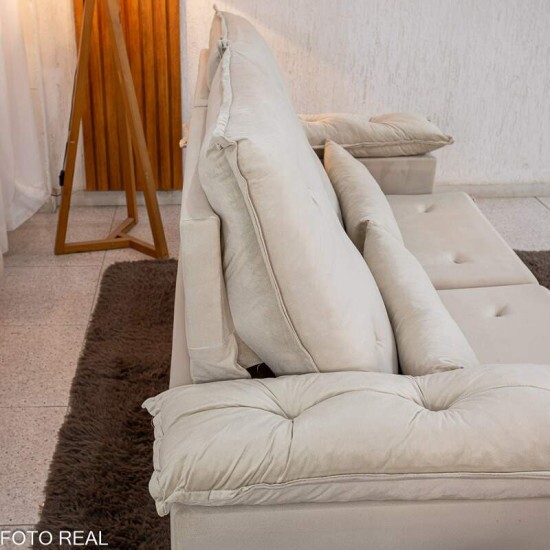 Sof Retrtil Reclinvel City 1.95m Veludo Bege Claro - D28