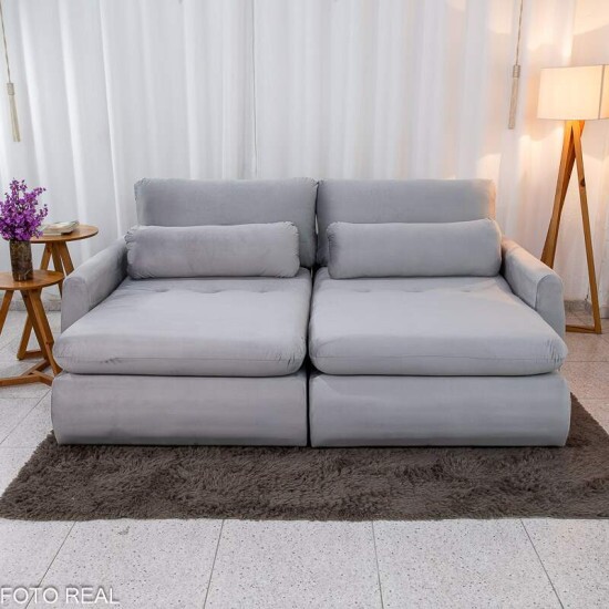Sof Retrtil Amaranto Premium 2.30m Veludo Prata - Sem Caixa