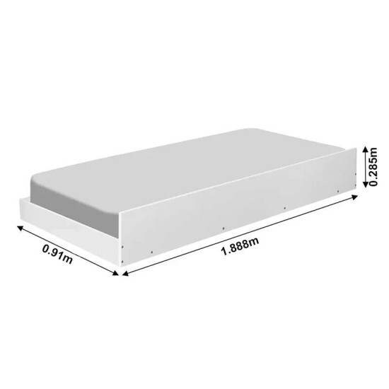 Cama Solteiro Primcia Branco 100% MDF D Doro + Cama Auxiliar Barcelona Branco Tebarrot