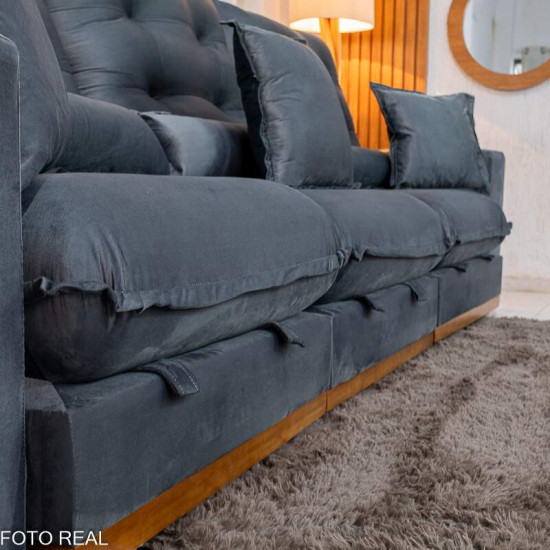 Sof� Retr�til Reclin�vel M�naco 3,20m Veludo Cinza A15 - Molas Ensacadas
