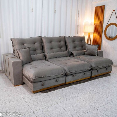 Sof Retrtil Reclinvel Mnaco 3.20m Veludo Gelo A20 - Molas Ensacadas