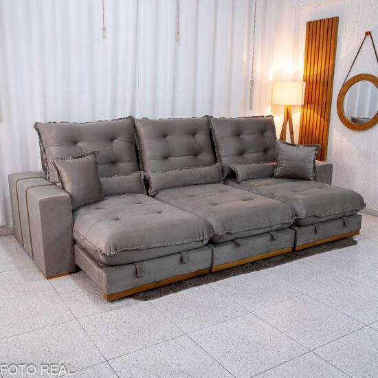 Sof Retrtil Reclinvel Mnaco 3.20m Veludo Gelo A20 - Molas Ensacadas