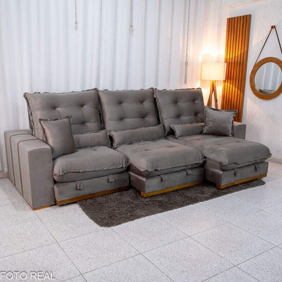 Sof Retrtil Reclinvel Mnaco 3.20m Veludo Gelo A20 - Molas Ensacadas