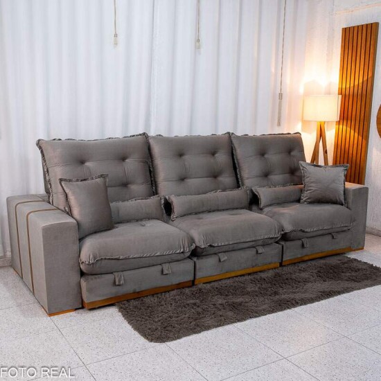 Sof Retrtil Reclinvel Mnaco 3.20m Veludo Gelo A20 - Molas Ensacadas