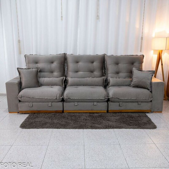 Sof Retrtil Reclinvel Mnaco 3.20m Veludo Gelo A20 - Molas Ensacadas