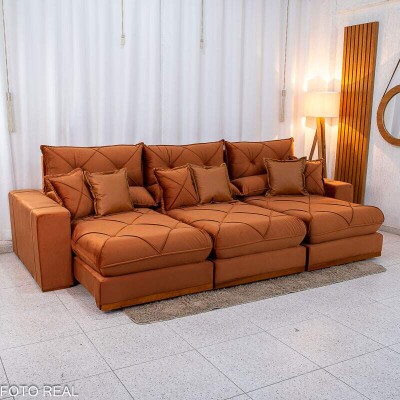 Sof Retrtil Reclinvel Gran Bello 3.20m Veludo Terracota 24 - Molas Ensacadas