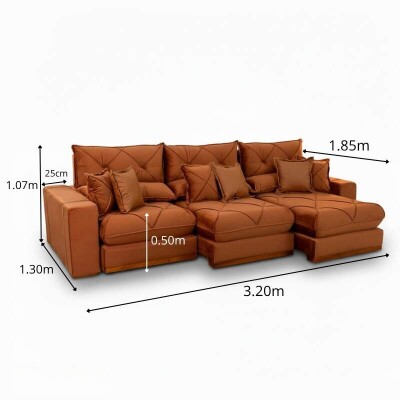 Sof Retrtil Reclinvel Gran Bello 3.20m Veludo Terracota 24 - Molas Ensacadas