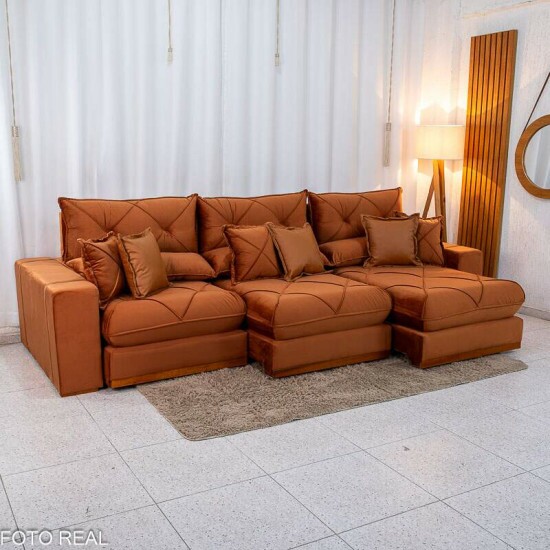 Sof Retrtil Reclinvel Gran Bello 3.20m Veludo Terracota 24 - Molas Ensacadas