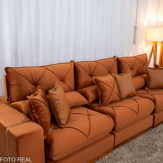 Sof Retrtil Reclinvel Gran Bello 3.20m Veludo Terracota 24 - Molas Ensacadas