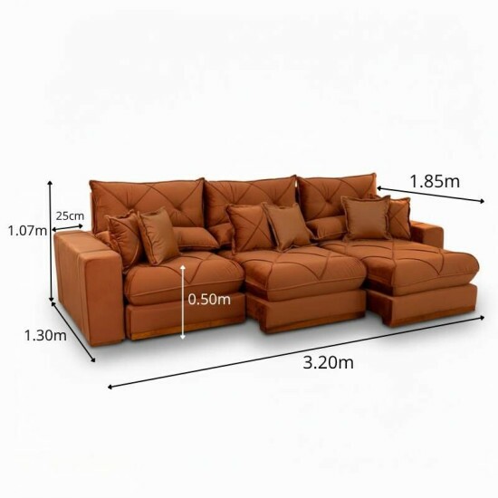 Sof Retrtil Reclinvel Gran Bello 3.20m Veludo Terracota 24 - Molas Ensacadas