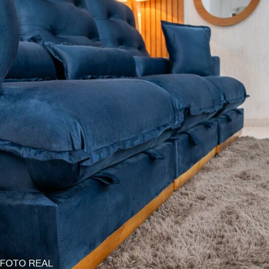 Sof Retrtil Reclinvel Mnaco 3.20m Veludo Azul A16 - Molas Ensacadas