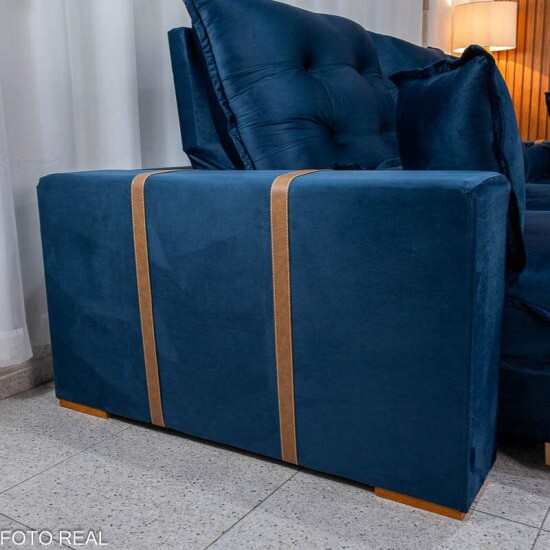 Sof Retrtil Reclinvel Mnaco 3.20m Veludo Azul A16 - Molas Ensacadas