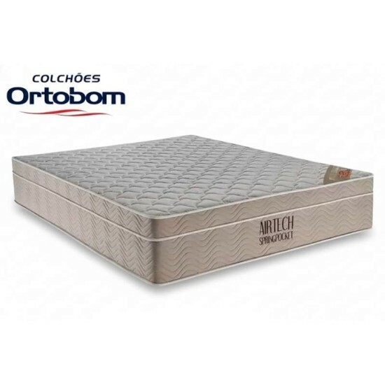 Colcho Queen Airtech Springpocket 158x198x25 Ortobom + Box Ba Queen Bipartido Eli Milo Korino Bege Blindado Nature 158x198x67 | Suporta at 240kg
