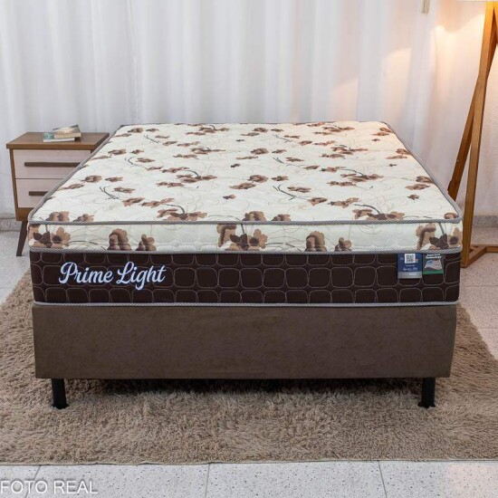 Box Casal Sued Marrom Nosso Sonho + Colcho Casal Prime Light Marrom 138x188x67 Molas Ensacadas Orthoprime | Suporta at 240kg