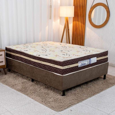 Box Casal Sued Marrom Nosso Sonho + Colcho Casal Livina Molas Ensacadas 138x188x62 Orthoside | Suporta at 220kg