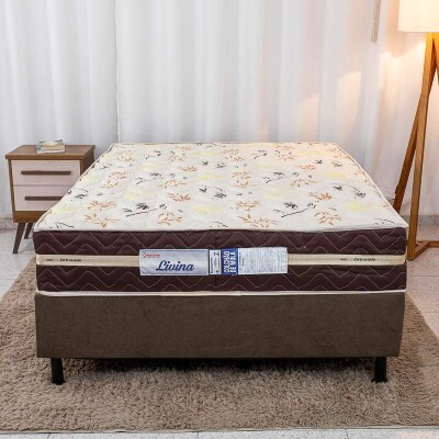 Box Casal Sued Marrom Nosso Sonho + Colcho Casal Livina Molas Ensacadas 138x188x62 Orthoside | Suporta at 220kg