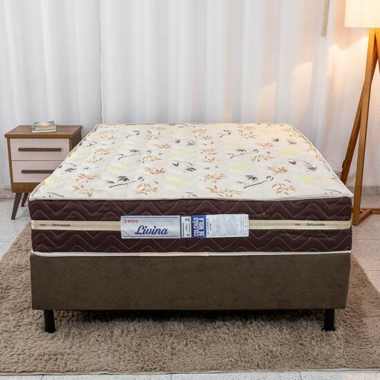 Box Casal Sued Marrom Nosso Sonho + Colcho Casal Livina Molas Ensacadas 138x188x62 Orthoside | Suporta at 220kg