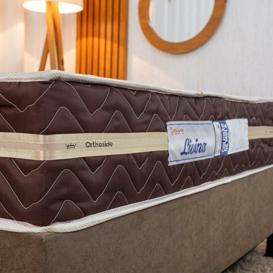 Box Casal Sued Marrom Nosso Sonho + Colcho Casal Livina Molas Ensacadas 138x188x62 Orthoside | Suporta at 220kg