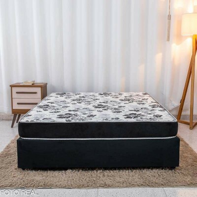 Box Casal Sued Preto Ortobel + Colcho Casal Sant 100% Espuma D33 138x188x46 - Nosso Sonho | Suporta at 240kg