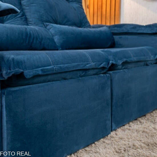 Sof� Retr�til Reclin�vel Gr�cia 2.00m Veludo Azul - Sem caixa