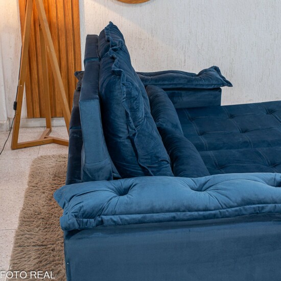 Sof� Retr�til Reclin�vel Gr�cia 2.00m Veludo Azul - Sem caixa
