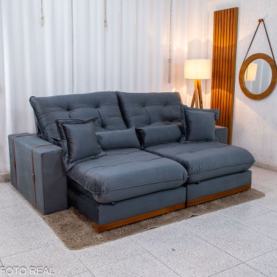 Sof� Retr�til Reclin�vel Toronto 2,50m Veludo Chumbo 4053 - D33 e Molas Ensacadas