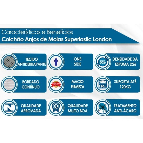 Colcho Solteiro London Molas Superlastic 188x88x26 - Anjos