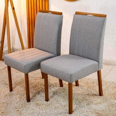 Mesa de Jantar Moscou 90x90 Vidro Off Base Cinamomo Minas Plac + 4 Cadeiras Isabela Linho Cinza 05 Estrutura Madeira KM Decor | Entregue Montada