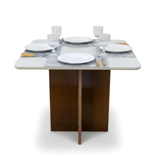 Mesa de Jantar Moscou 90x90 Vidro Off Base Cinamomo Minas Plac + 4 Cadeiras Isabela Linho Cinza 05 KM Decor - Entregue Montada