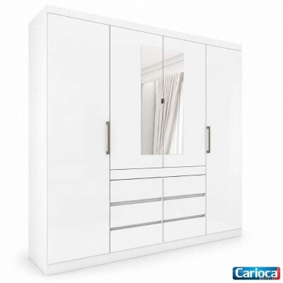 Guarda-roupa Casal 2,00m Imp�rio Branco 4 Portas 6 Gavetas com Espelho - Carioca