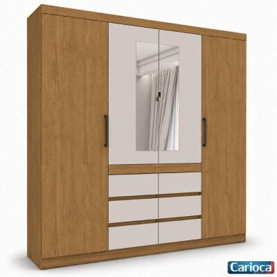 Guarda-roupa Casal 2,00m Imp�rio Cinamomo/Off 4 Portas 6 Gavetas com Espelho - Carioca