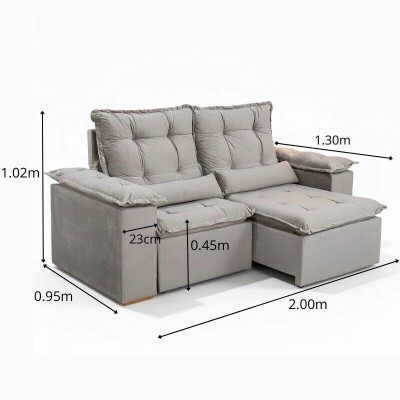 Sof� Retr�til Reclin�vel Gr�cia 2.00m Veludo Bege - Sem caixa