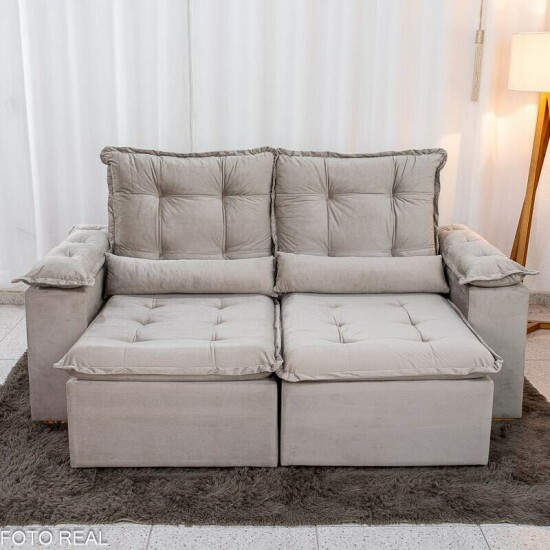 Sof� Retr�til Reclin�vel Gr�cia 2,00m Veludo Bege - Sem Caixa