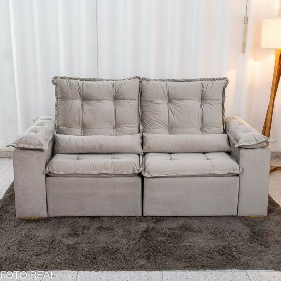 Sof� Retr�til Reclin�vel Gr�cia 2,00m Veludo Bege - Sem Caixa