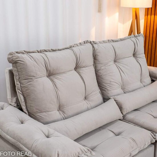 Sof� Retr�til Reclin�vel Gr�cia 2,00m Veludo Bege - Sem Caixa