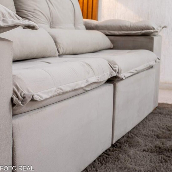 Sof� Retr�til Reclin�vel Gr�cia 2,00m Veludo Bege - Sem Caixa