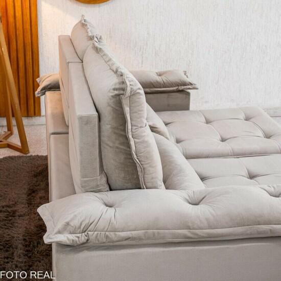 Sof� Retr�til Reclin�vel Gr�cia 2,00m Veludo Bege - Sem Caixa