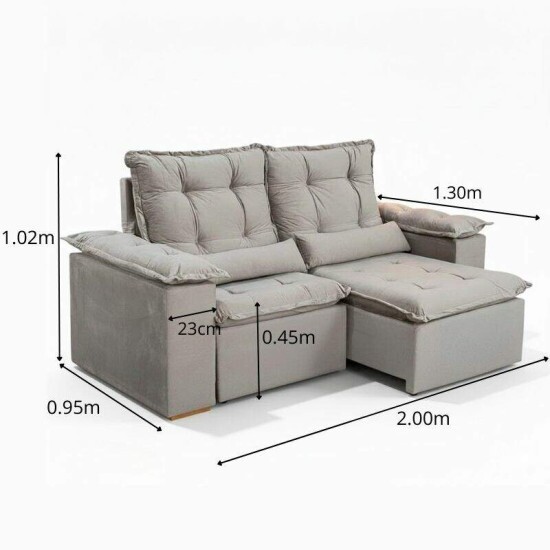 Sof� Retr�til Reclin�vel Gr�cia 2,00m Veludo Bege - Sem Caixa