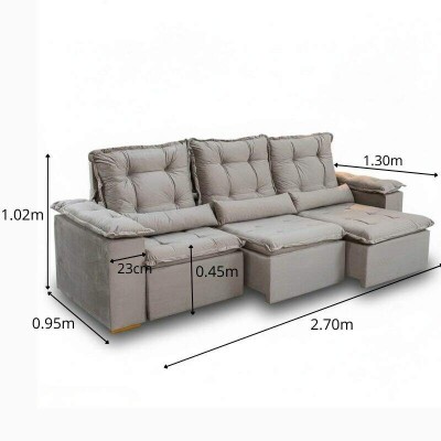Sof� Retr�til Reclin�vel Gr�cia 2.70m Veludo Bege - Sem Caixa