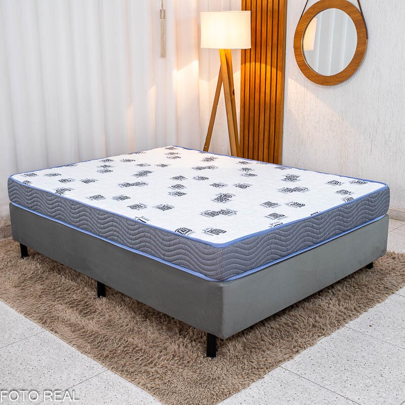 Box Casal Sued Cinza Ortobel + Colchão Casal Light 100% Espuma D33
