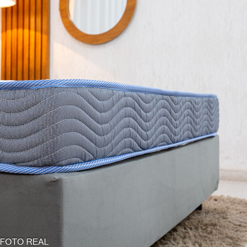 Box Casal Sued Cinza Ortobel + Colchão Casal Light 100% Espuma D33