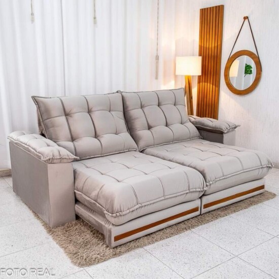 Sof� Retr�til Reclin�vel Barcelona 2.50m Veludo Cinza 319 - D33 e Molas Ensacadas