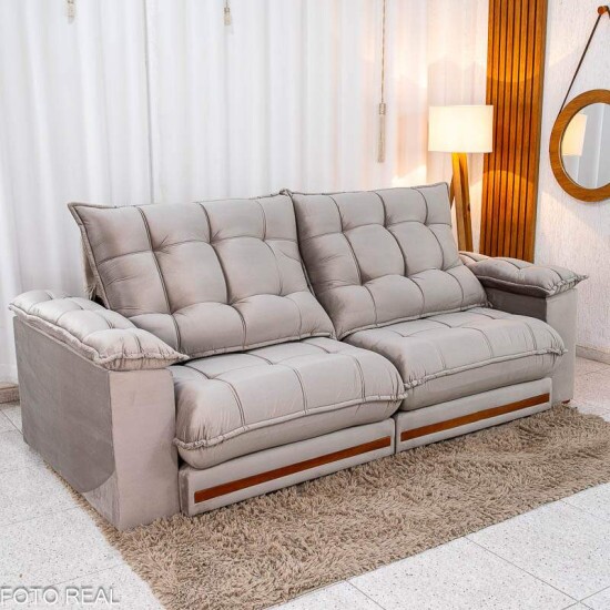 Sof� Retr�til Reclin�vel Barcelona 2.50m Veludo Cinza 319 - D33 e Molas Ensacadas