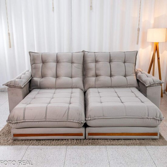Sof� Retr�til Reclin�vel Barcelona 2.50m Veludo Cinza 319 - D33 e Molas Ensacadas